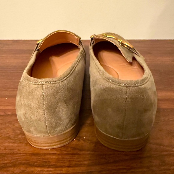 NEW Time and Tru Women's Olive Faux Suede Slip On Gold Buckle Loafers Flats 10 - Picture 3 of 6